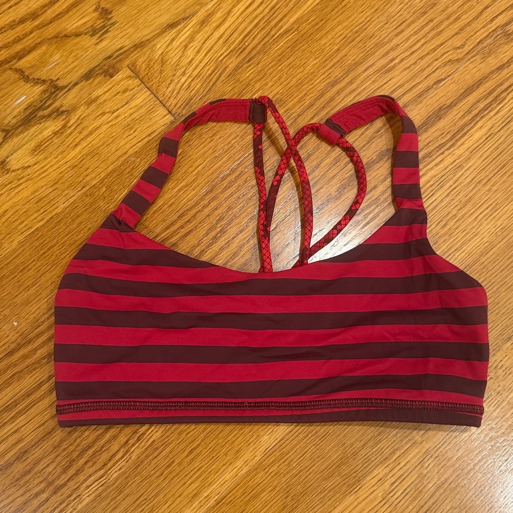 Red and Black Striped Sports Bra